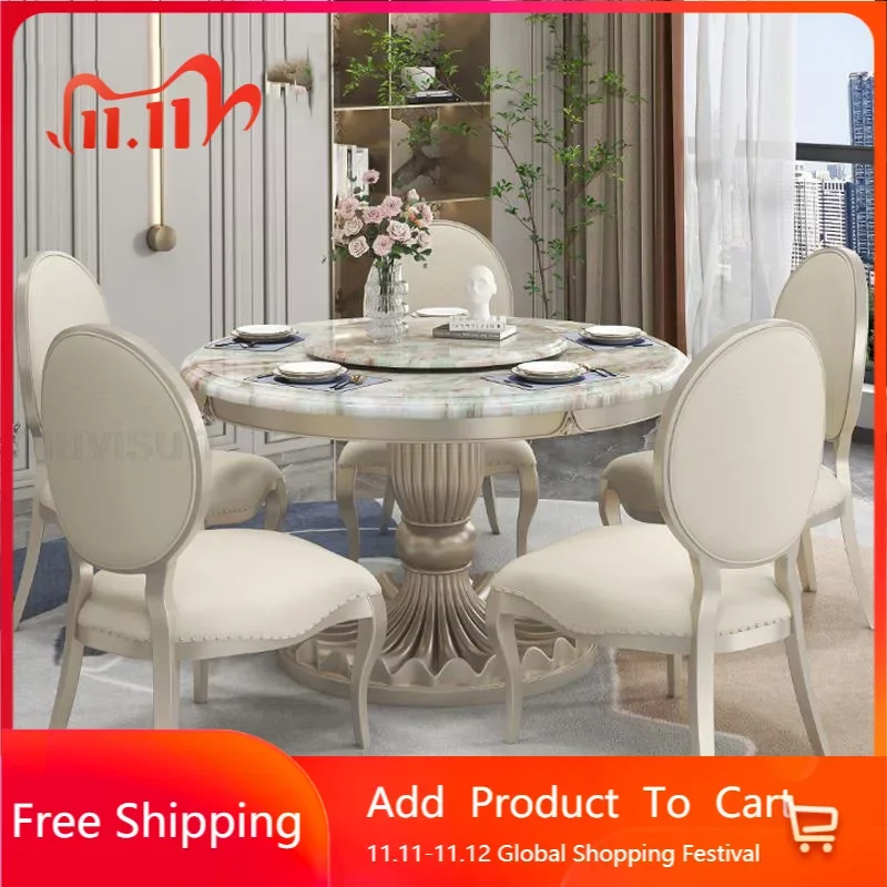 

Kitchen Table Chair American Style Light Luxury Beauty Texture Tabletop Design Marble Turntable Mesa Auxiliar Furnitures WXH71YH