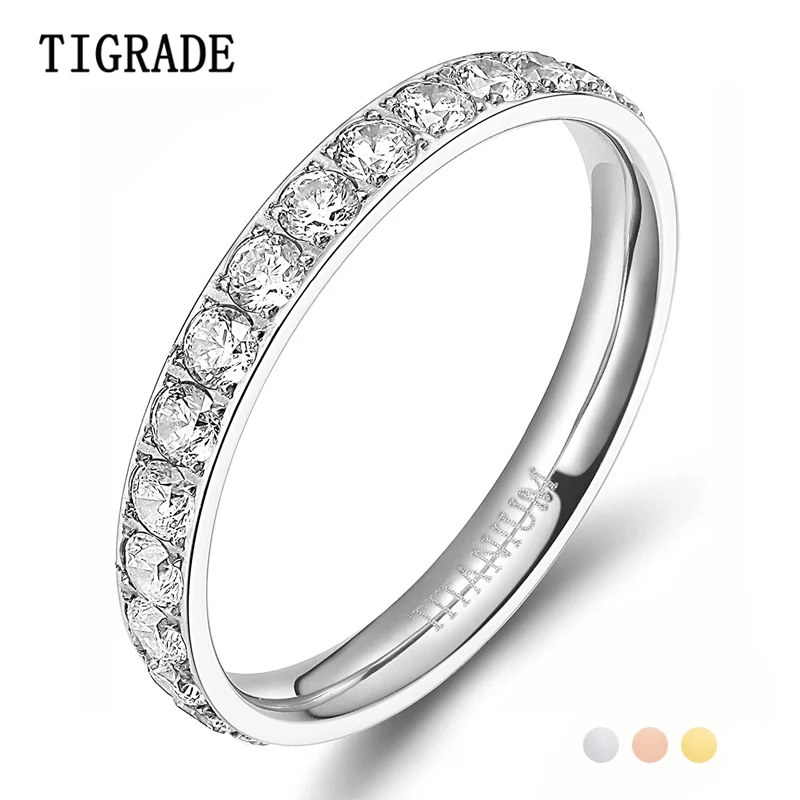 TIGRADE 3 мм черное розовое золото титановое кольцо для женщин кубический цирконий