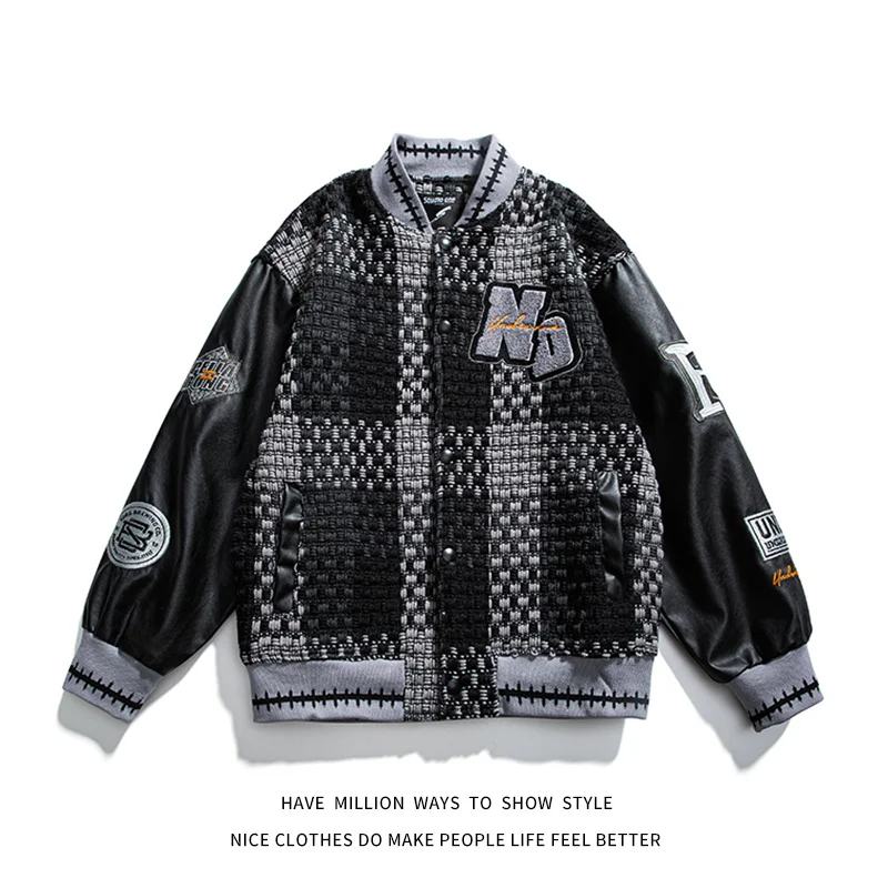 

New Arrival Furry Embroid Letterman Plaid Spring Autumn Retro Vintage Women Oversize Coach Jacket Unisex Men Baseball Bomber