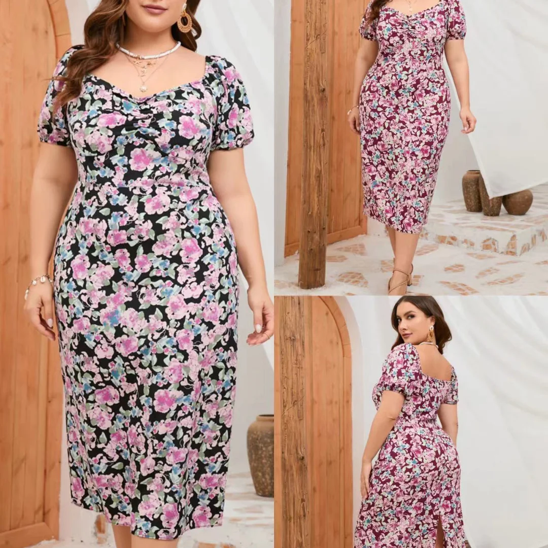 

Oversized Women Short Sleeved Printed Buttock Wrap Dress