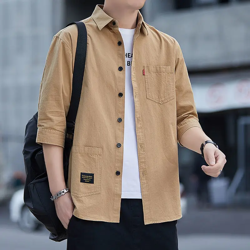 Summer Men Short Sleeve Shirts High Quality Turn Down Collar Men's Shirt Outdoor Camping Streetwear Clothing  E56
