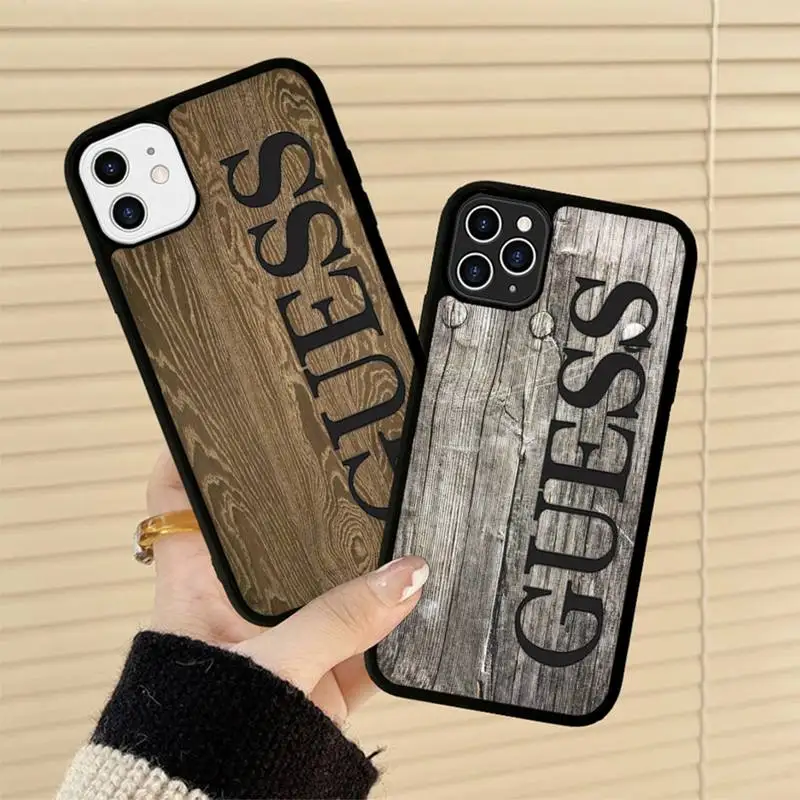 

Luxury brand Guess Wood Grain Phone Case Silicone PC+TPU Case for iPhone 11 12 13 Pro Max 8 7 6 Plus X SE XR Hard Fundas