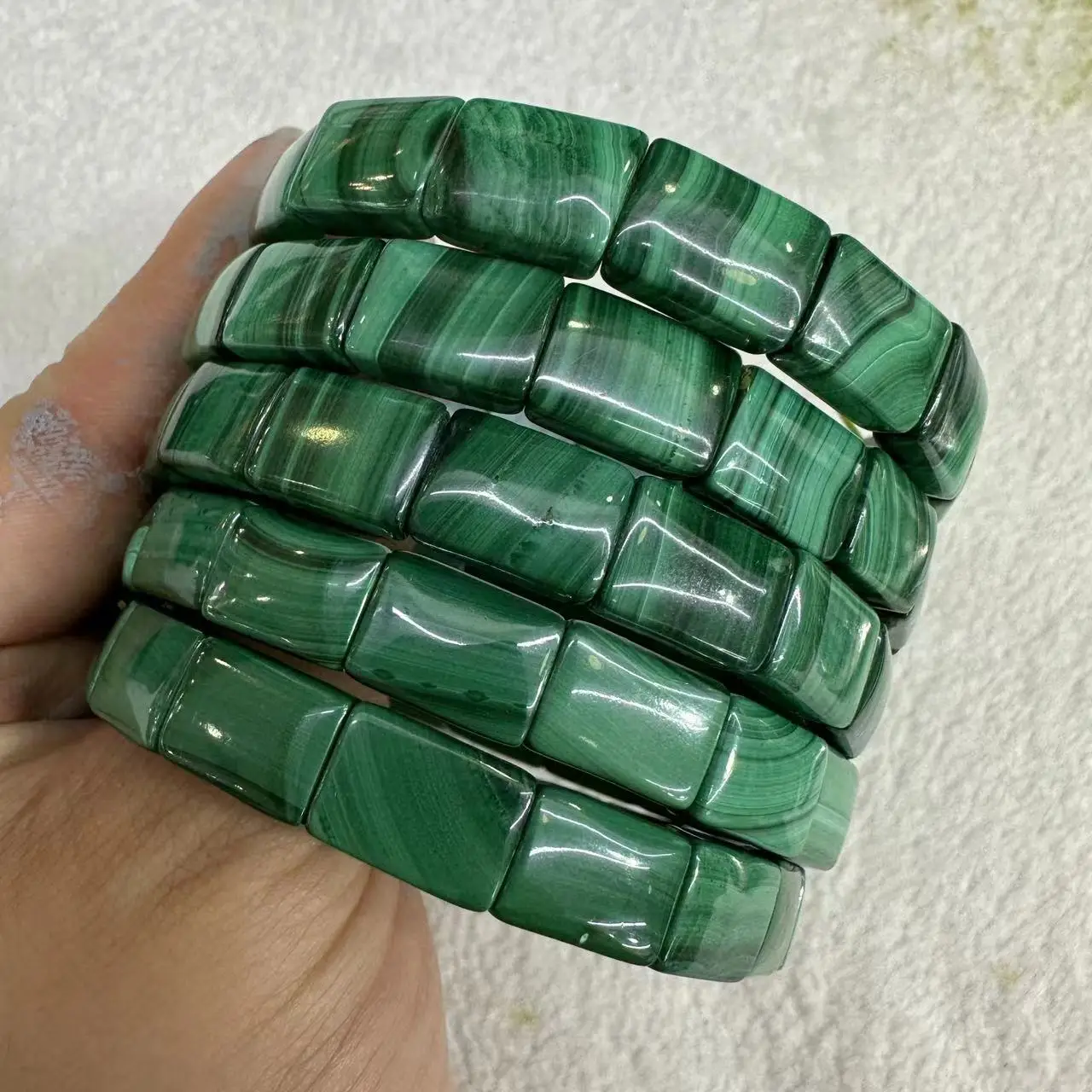 

Genuine Natural Green Malachite Chrysocolla Bracelet 12x9mm Women Men Healing Stone Stretch Rectangle Beads Crystal AAAAA