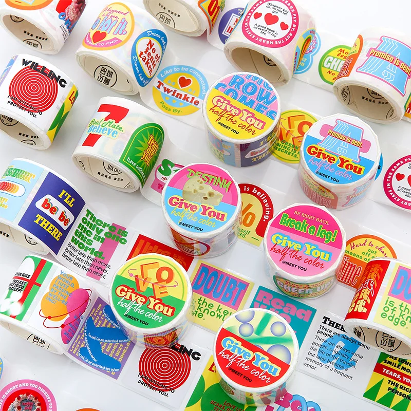 

1 Roll Cute Cartoon English Words Stickers Tape Scrapbook Journal Diary Planner Notebook Decorative Materials School Stationery