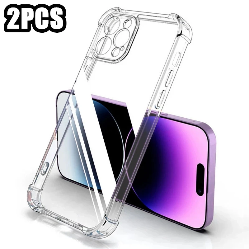 

For iPhone 14 13 12 11 Pro Max Mini Shockproof Silicone Clear Phone Case for X XS XR 7 8 Plus Lens Protection Case Back Cover