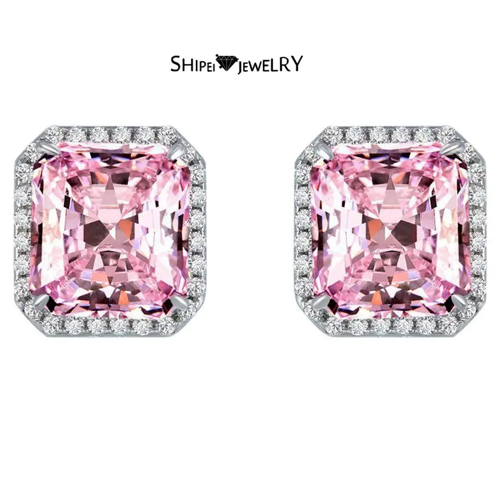 

Shipei 925 Sterling Silver Crushed Ice Cut Created Moissanite Gemstone Wedding Engagement Ear Studs Earrings Fine Jewelry Gift