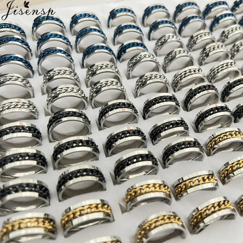 

100Pcs/Lot Punk Stainless Steel Rotatable Twist Chain Rings Stress Relief Jewelry for Men Women Rock Biker Gift Sale by Bulk