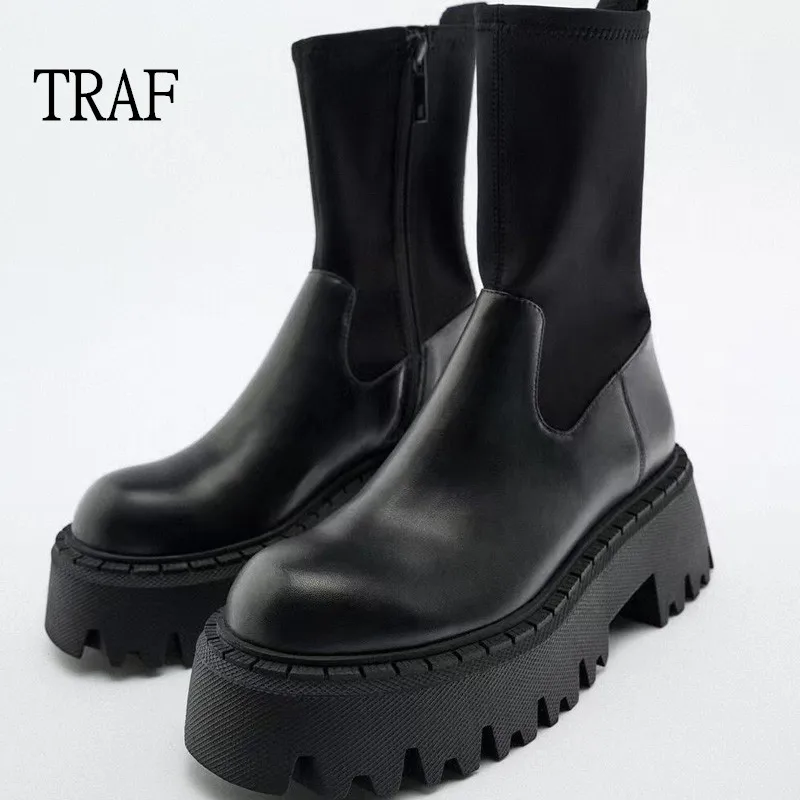 TRAF Black Boots Woman Winter 2022 Ankle Boot Female Shoes With Thick Soles High Heels Short Ankle Boots Female Shoes For Women