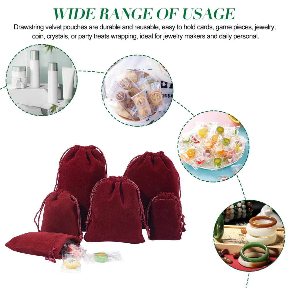 40Pcs Wholesale Dark Red Velvet Drawstring Bags Jewelry Storage Packaging Pouches Wedding Party Candy Sack Xmas Favors Gift Bags