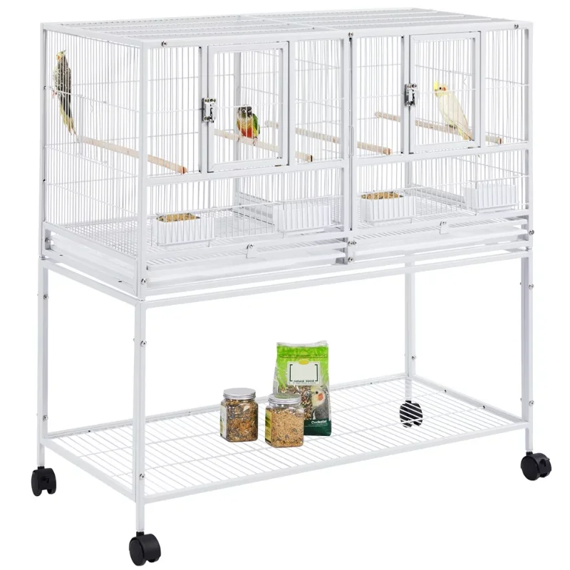 

Easyfashion Rolling Bird Stackable Divided Breeder Cage for Small Birds, White