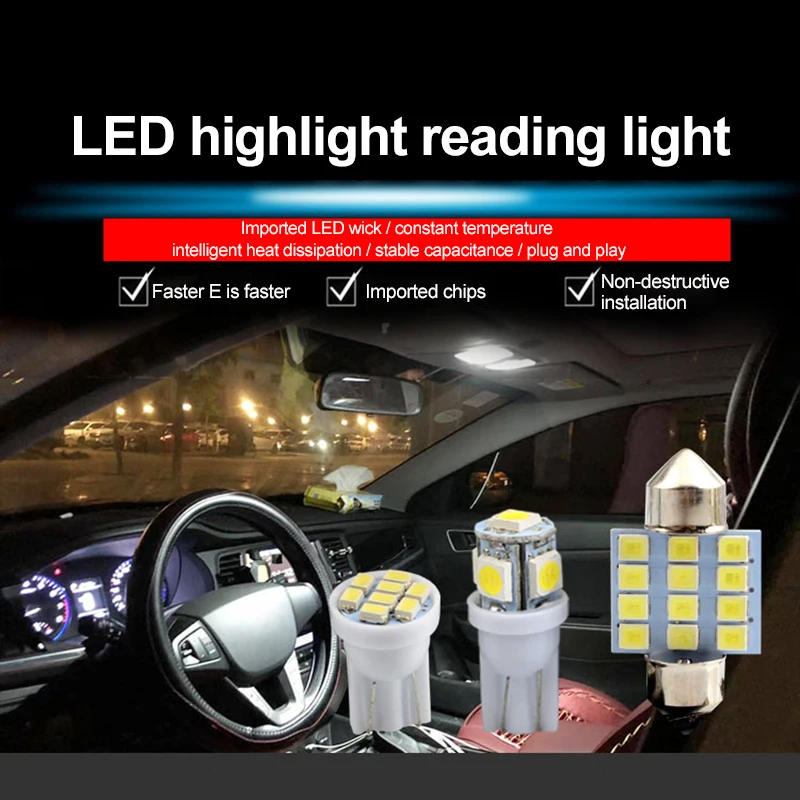 

T10 Dome Map Light Universal Plug&play Interior Package Lamp Kit Blue Lights Interior Light Car Accessories 11pcs Tag Lamp