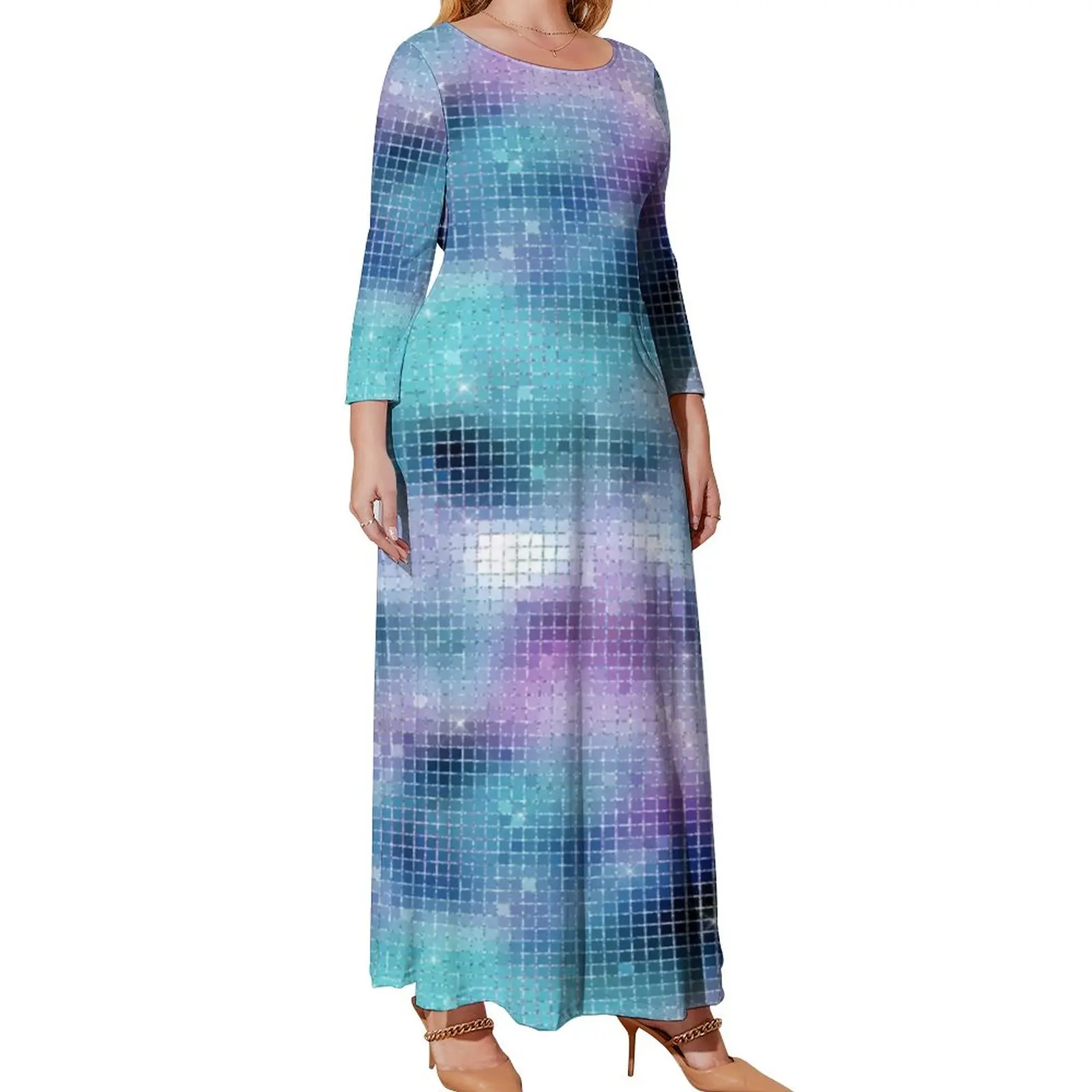 

Faux Disco Ball Dress Outer Space Nebula Aesthetic Bohemia Dresses Female Long Sleeve Trendy Maxi Dress Summer Plus Size Clothes
