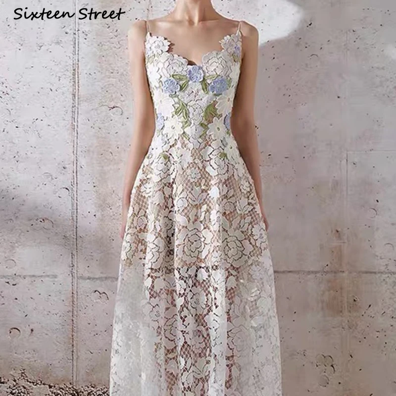 

Vintage Boho Lace Dresses Women Strap Sleeveless 2022 Summer Spring Bodycon Dress Female High Waist Hook Vintage Clothing