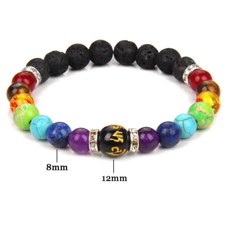 

Seven Chakras Bracelet Volcanic Stone Natural Stone Hand String for Sport Yoga Trend Six Character Proverbs Bracelet for Women