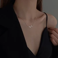 romantic heart shaped heartbeat necklace exquisite zirconia pendant clavicle chain women original trendy jewelry