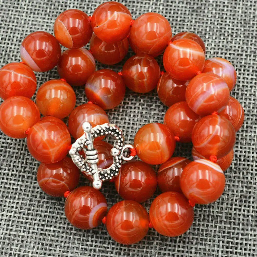 

Natural 8mm 10mm 12mm Red Stripe Agate Onyx Round Gemstone Beads Necklace 18''