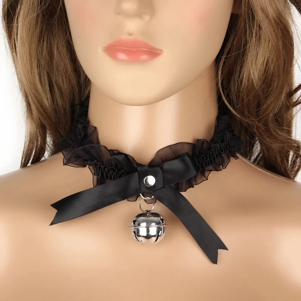 Lace Bowknot Bell Pendant Choker Necklace Kawaii Lolita Sexy Neck Collar Dress Girls Cosplay Party Jewelry Goth Punk Jewelry images - 6