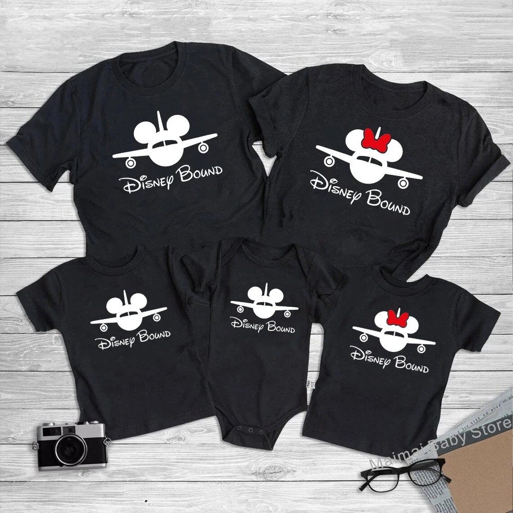 

New Disney Bound Family Matching Shirts Cotton Dad Mom Kids Tees Baby Rompers Funny Mickey Minnie Airplane Disney Trip Outfits