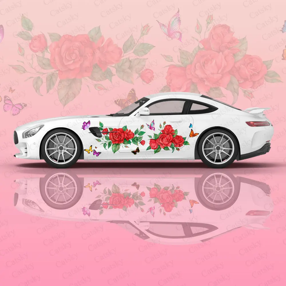

Бабочки и розы, цветы, наклейки для кузова автомобиля, Виниловая наклейка Itasha для автомобиля, боковая наклейка, наклейка для кузова автомобиля