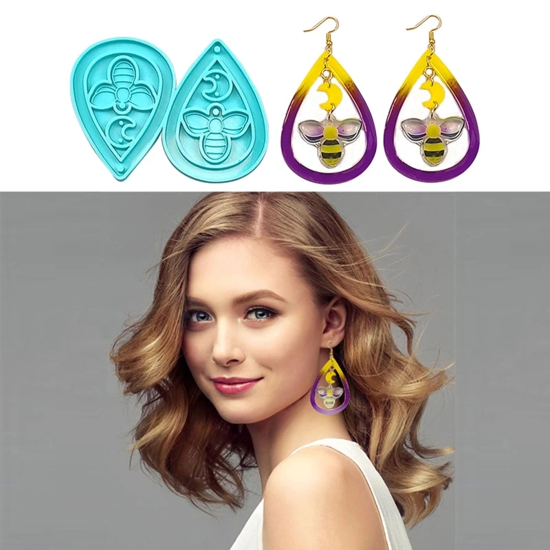 

LX9D 1pc/3pcs Cute Bee Star Moon Rhombus Combination Earrings Mold Epoxy Resin Casting Pendant Mold Suitable for Diy Crafts