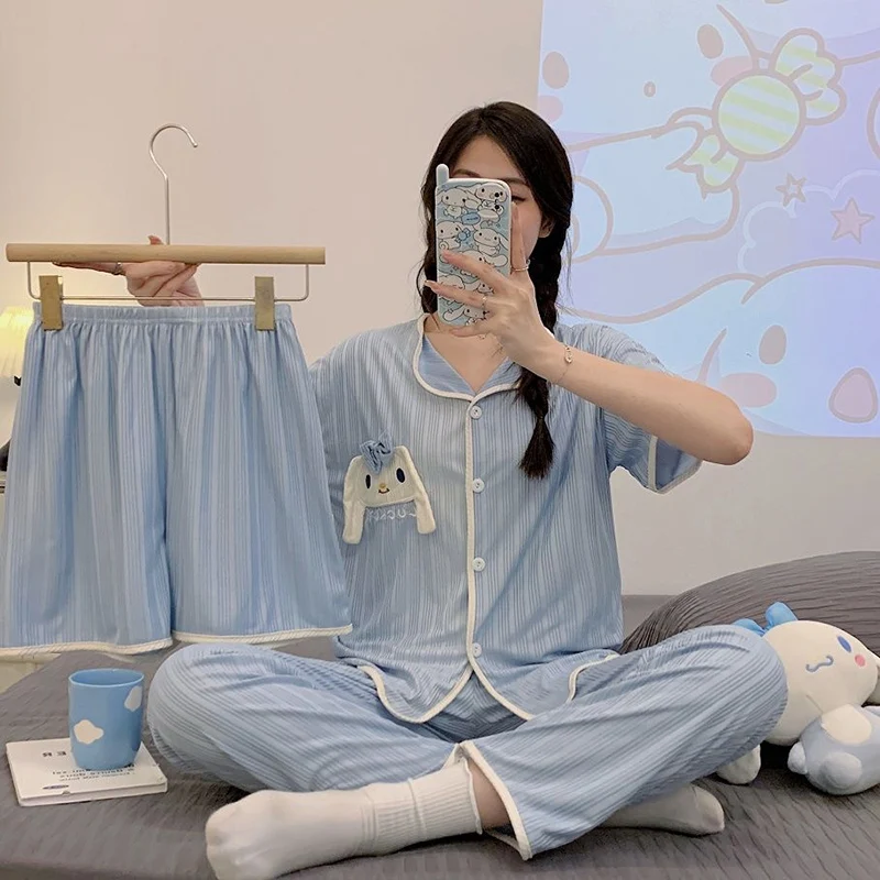 Women's Cotton Pajamas Ladies Thin Style Summer Sweet Korean 3 Piece Set for Women Advanced Sense Cartoon 2023 Spring Nightie