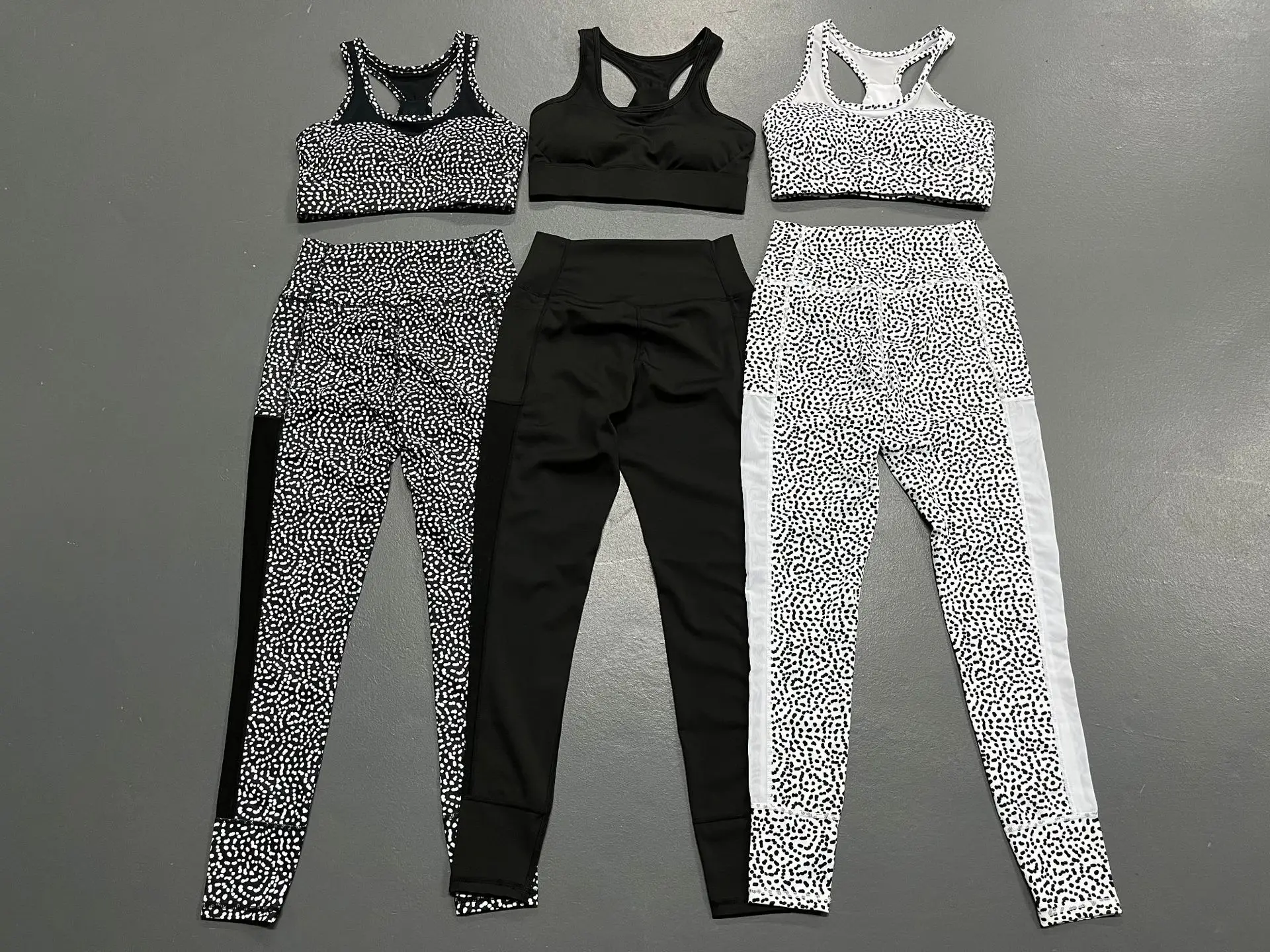 Women's 2023 New Fashion Mesh Panel Spotted Print Tank Top High Waist Bodysuit Lifting Hip Tight Elastic Sports Yoga Set