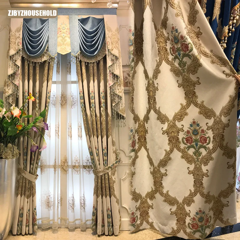 

Индивидуальные занавески для гостиной, роскошные бежевые шенильные занавески в американском и Европейском стиле, высококачественные гото...
