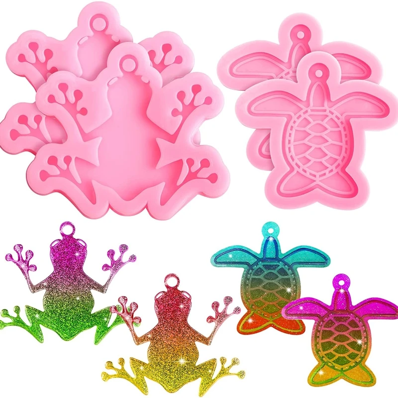 

N58F 3 Pcs Animal Style Silicone Molds Epoxy Resin Casting Molds Tortoise Lizard Frog Shape Keychain Molds for DIY Pendant