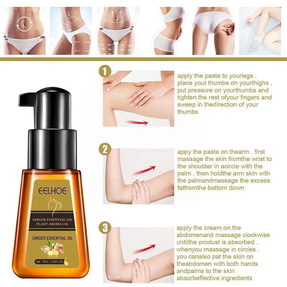 

70ml Natural Belly Drainage Ginger Essential Oil Weight Oil Postpartum Massage Skin Loss Cream Body Repair D6h0