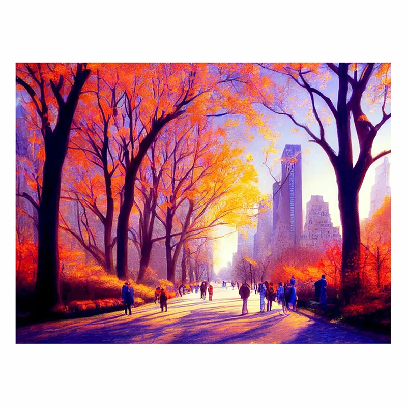 DIY-5D Diamond Painted Central Park Autumn Splice Set Full Diamond Embroidery Mosaic Picture Closed