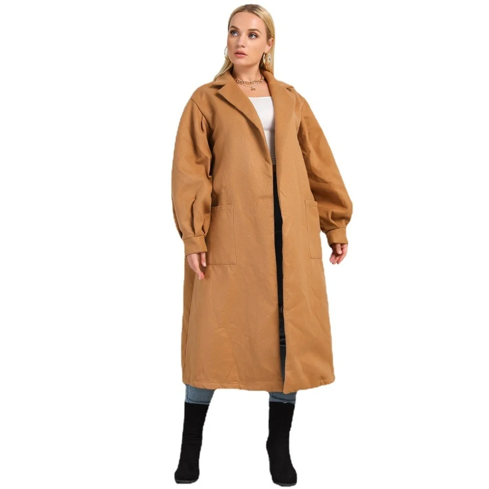 

Plus size Autumn and winter new temperament commuter ol long sleeve age reduction Lapel foreign style woven windbreaker large