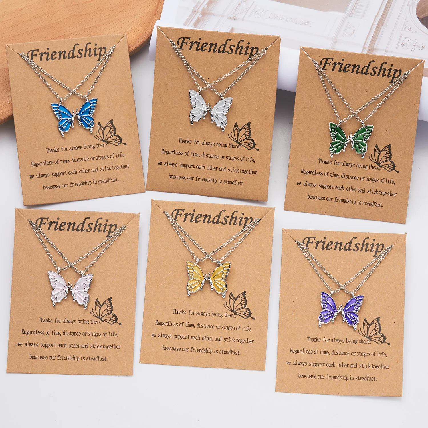 

1 Pair Fashion Enamel Butterfly Pendant Necklace for Women Jewelry Colorful Choker Chain Friendship Wedding Party Wish Card Gift