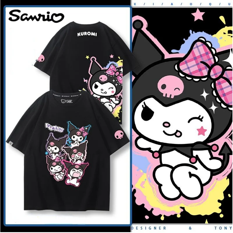 

Sanrio anime peripheral cartoon picture Kawaii Kuromi joint cute couple T-shirt short sleeve ins anime creative gift wholesale