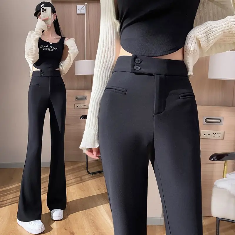 

Однотонные популярные женские брюки, женские брюки, модная уличная одежда, женская одежда, облегающие пикантные черные расклешенные колготки с высокой талией, брюки A136