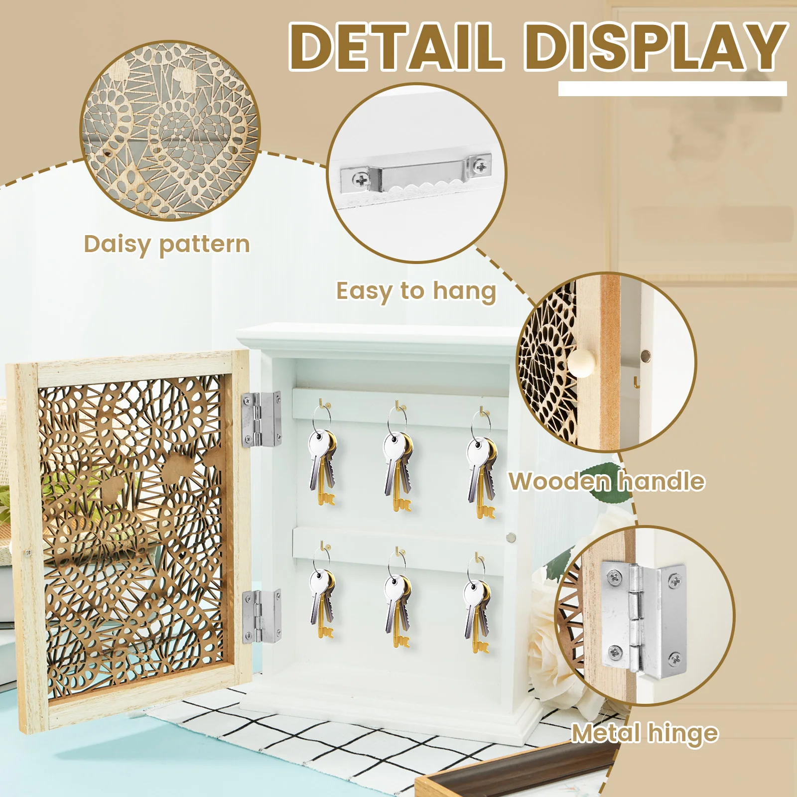 Деревянный настенный ящик для хранения ключей в скандинавском стиле полые