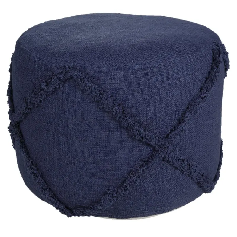 

Solid Textured Decorative Diamond Indoor Pouf, Navy Blue, 18" x 14" Round