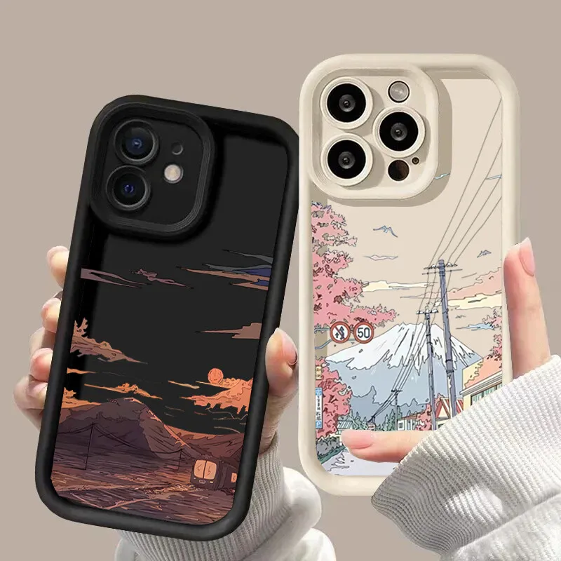 Фото Чехол с принтом аниме-пейзажа и заката для OPPO Reno 13F 12F 11F 7 8 10 11 12 13 Pro 5G 7 4G 5 6 Lite A79 A78 A58 A77 A57 A38 A18 Cover №1