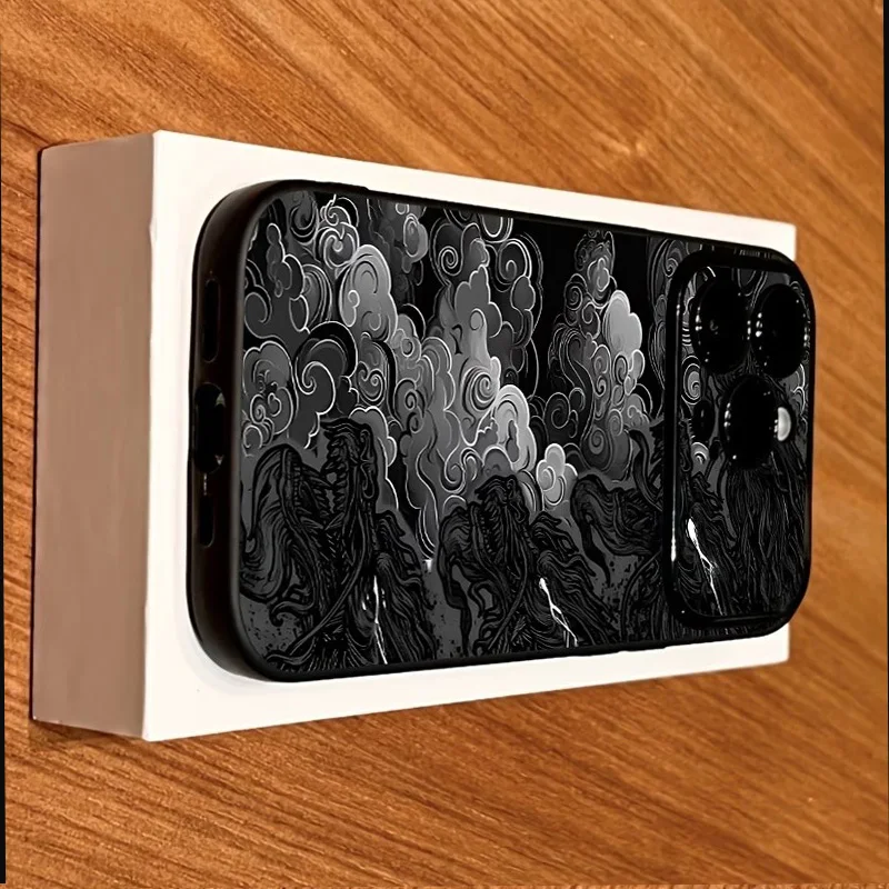 Фото Чехол для телефона с узором «Черные облака» для iPhone 17, 16, 15, 14, 13, 12, 11 Pro Max, силиконовый бампер-накладка для iPhone X, XS, XR, 16 PLUS, Fundas №4