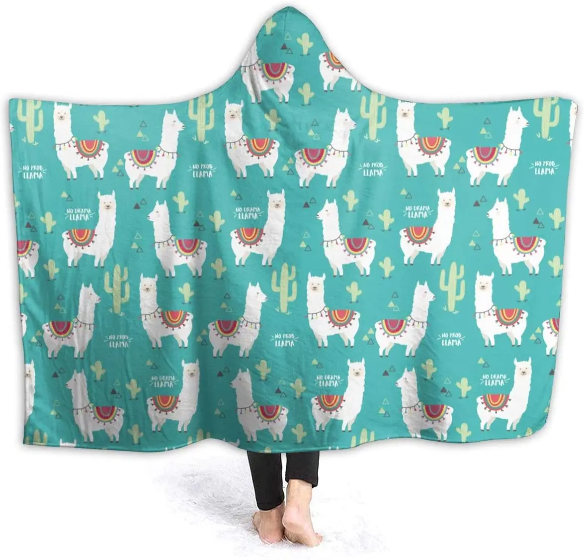 

Alpaca No Prob-Llama and Cactus Hoodie Blanket Wearable Throw Blankets for Couch Blanket Hooded for Baby Kids Men Women