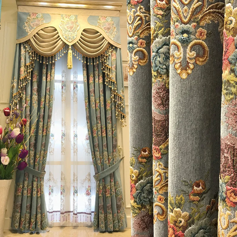 

Роскошные французские шторы на заказ, затемняющие плотные готовые оконные занавески из шенилла в американском и европейском стиле для гост...