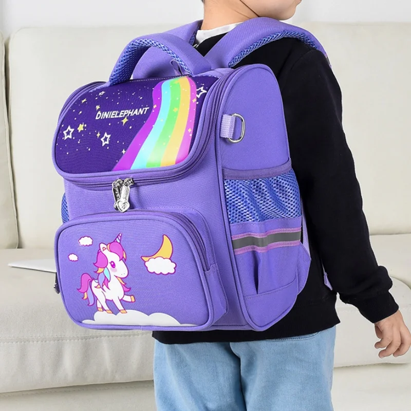Grade 1-3 Primary Children Unicorn Rainbow Large Capacity Backpacks New Girl Cartoon Fashion Sweet Schoolbags Lightweight Hot