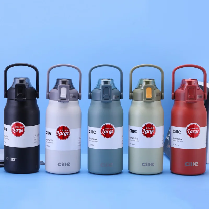

1.3/1.7L Straw Water Bottle Portable Insulated Tumbler Sports Drinking Cup Stainless Steel Vacuum Flasks Large Capacity Thermos