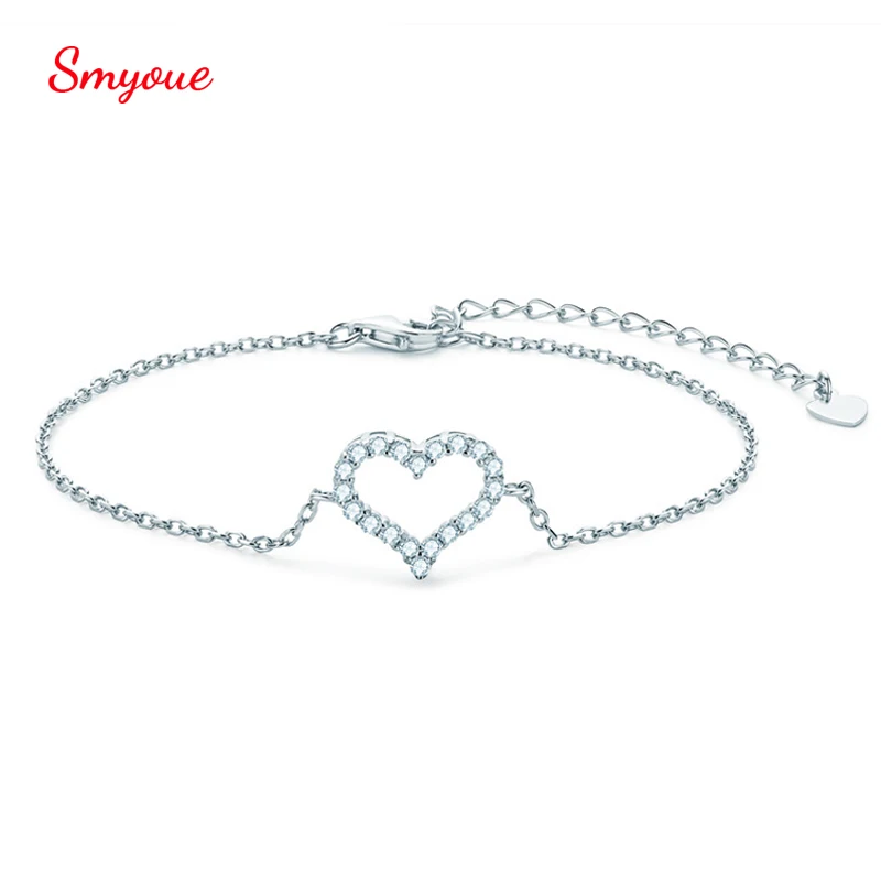 

Smyoue 0.3CT Heart Moissanite Bracelet for Women 100% 925 Sterling Silver Couple Bracelets Simulated Diamond Anniversary Gift