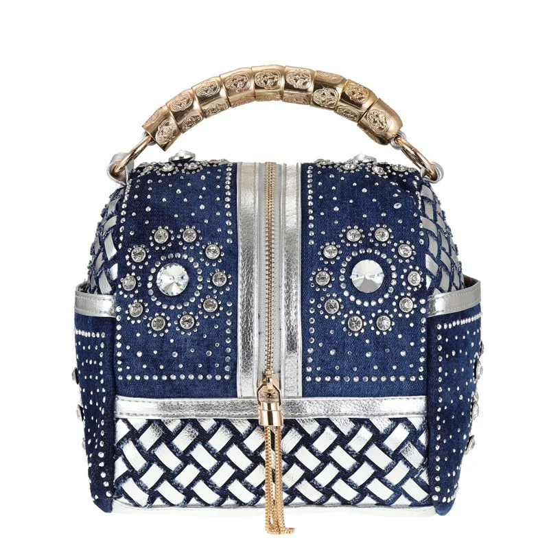 

New in Fashion Denim Women Purses and Handbags Designer Small Jeans Crossbody Shoulder Bag with Diamond Mini Ladies Tote Bag