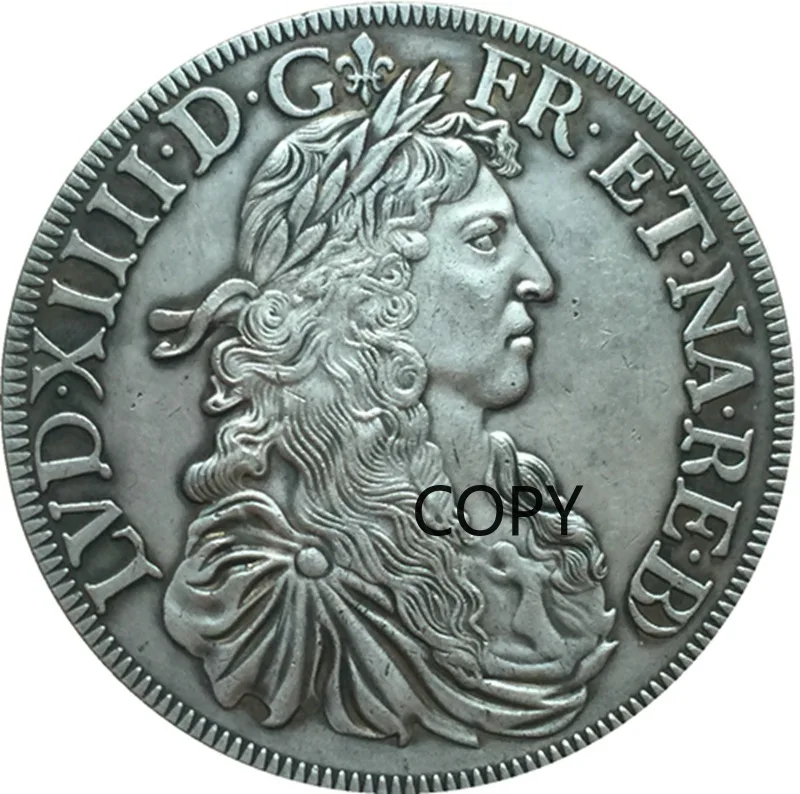 

1675 French coin pure copper silver plated antique silver dollar handicraft collection replica coin