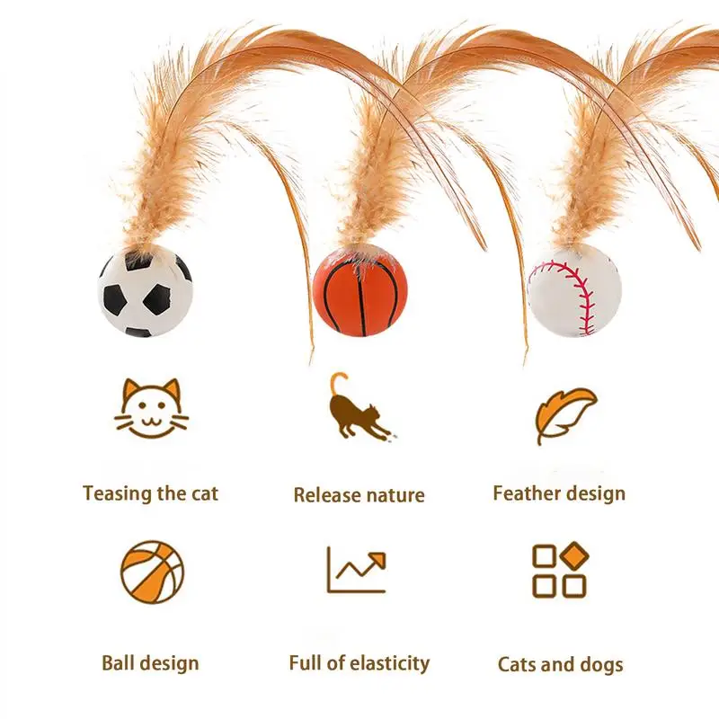 3 шт. резиновые игрушечные мячики с перьями для котят