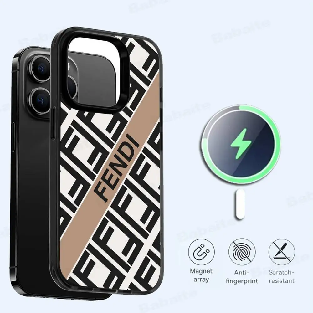 Фото Роскошный магнитный беспроводной чехол для телефона с логотипом Fendi для iPhone 17 16 15 14 13 12 11 Pro Max Plus Mag Phone Cover №1