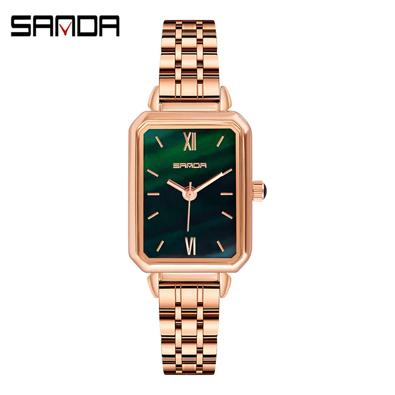 

Sanda new retro peacock green dial ladies quartz watch fashion trend Roman scale Shi Ying watch