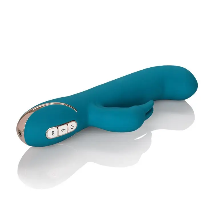 Бирюзовый вибратор с изогнутой головкой Jack Rabbit Signature Silicone Rocking G - 20 см. |