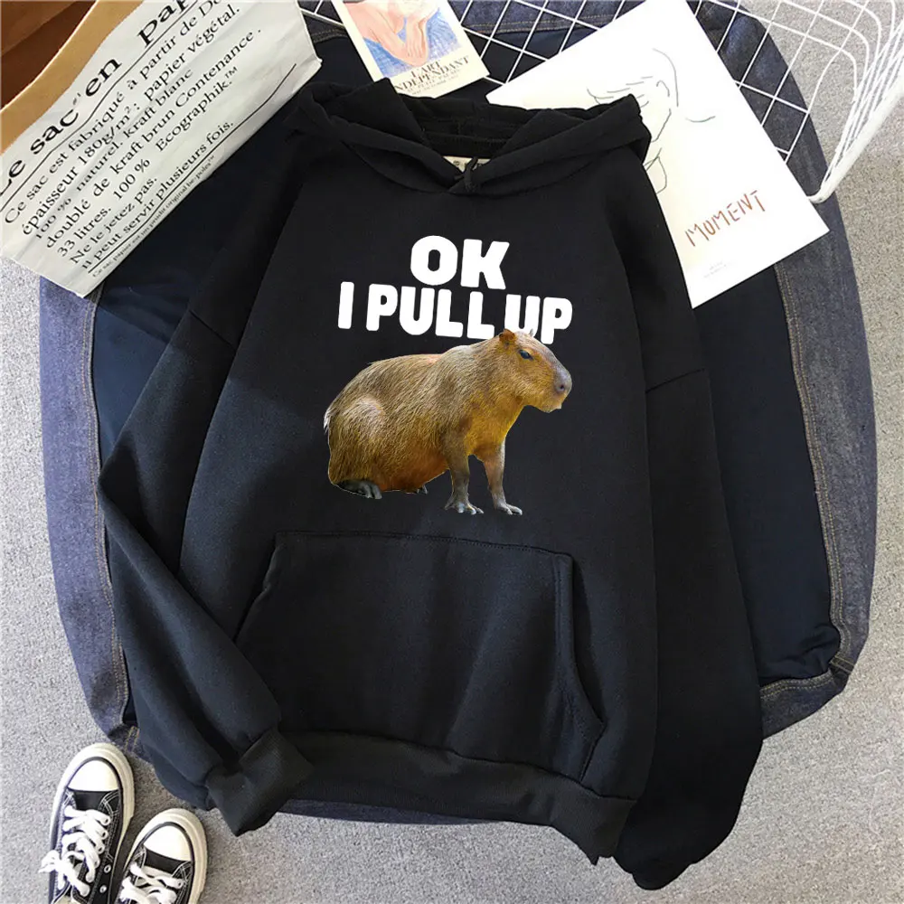 

Ok I Pull Up Capybara Funny Print Hoodie Men's Women's Fashion Casual Hooded Sweatshirts Fleece Pullovers Oversized Streetwear